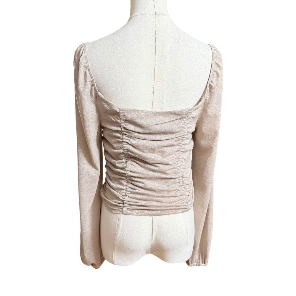 BCBGeneration NWT Champagne Metallic Ruched Square Neck Long Sleeve Crop Top M - Picture 8 of 14